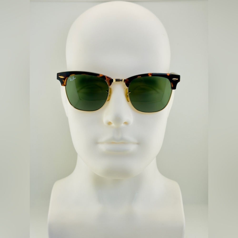 Ray Ban Sunglasses RB3016 Clubmaster Polished Tortoise on Gold with Green Lenses